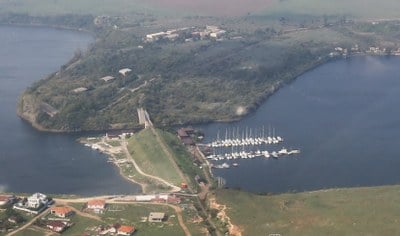 aerial view of life harbour marine in Limanu, romania