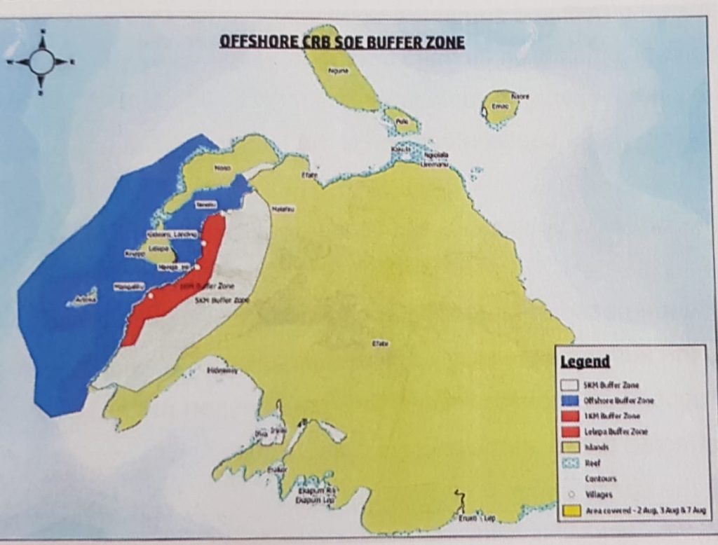 Highlighted areas that delineate the offshore buffers zone off Efete, Vanuatu