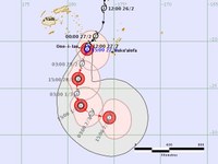 map of the intended path of a cyclone off Fiji