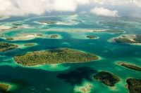 Aerial view of islands and atolls of the Solomon Islands