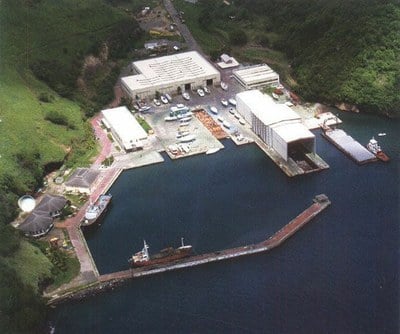 Aerial view of Ottley Hall shipyard on St Vincent.