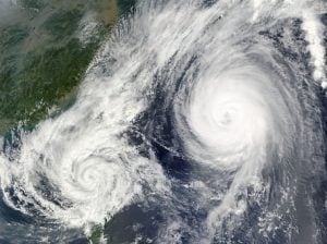 Two cyclones taken from a satellite
