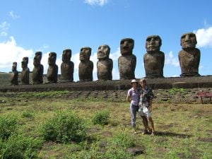 Alene and Bruce stand in front of the famous Easter Island Moai