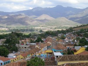 the town of Santiago with mountains behind