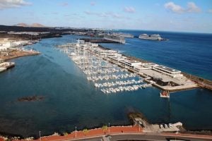 Looking down on the large marina in Arrecife which is full of boats