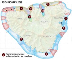Map of Moorea showing the allowed anchoring locations