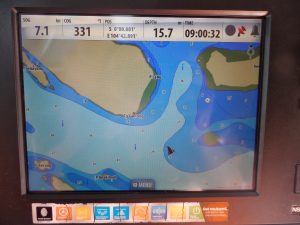 a screen shot of charting software showing the position of the boat off some islands as it crossed the equator