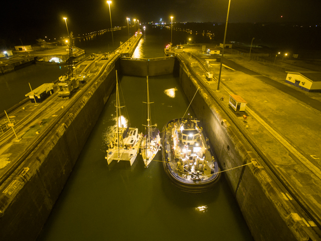 yachts in the panama canal.