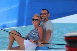 Couple sitting on their boat