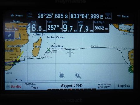 Map of voyage across the Indian Ocean