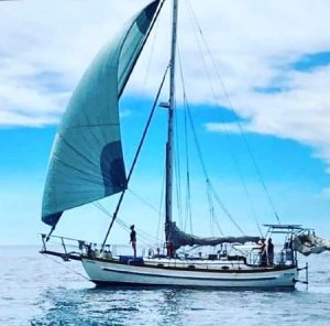 Yacht with sail on the water