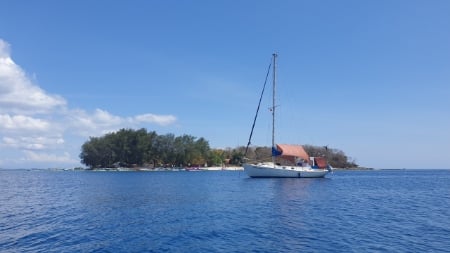 SV Kelandria at anchor in Indonesia.